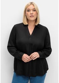 Große Größen Twill-Tunika mit Hemdkragen und Kellerfalte hinten Gr. 46 schwarz von sheego für Damen
