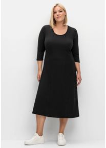 Große Größen Shirtkleid aus Rippqualität, mit 3/4-Ärmeln Gr. 44 schwarz von sheego für Damen