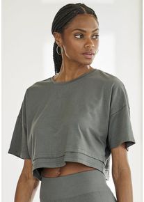 Lascana Kurzarmshirt grün Gr. XS (32/34) für Damen. Rundhals und Logostickerei. Lässig Geschnitten. Nachhaltig.