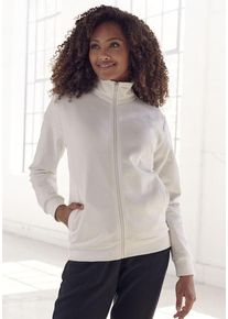 BENCH. LOUNGEWEAR Sweatjacke weiß Gr. 32/34 für Damen. Mit Logoschriftzug, Logodruck, Glitzerdetails. Bequem. Nachhaltig.