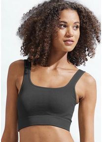 Lascana Crop-Top schwarz Gr. XS (32/34) für Damen. Rundhals und Logostickerei. Figurbetont