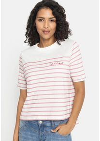 Lascana T-Shirt mehrfarbig Gr. 40/42 für Damen. Rundhals und Stickerei. Figurumspielend. Nachhaltig.