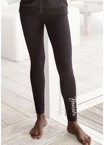 BENCH. LOUNGEWEAR Leggings grau Gr. 32/34 für Damen. Mit Logoschriftzug, Logostickerei. Figurbetont. Nachhaltig.