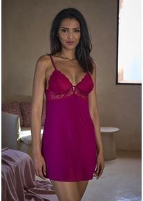 Lascana Negligé rot Gr. 32/34 für Damen. Tiefer V-Ausschnitt und Spitze, Zierband. Figurbetont. Nachhaltig.
