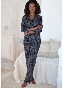 Vivance Dreams Pyjama (Set, 2 tlg) mit malerischem Fischgrat-Muster, schwarz