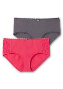 Große Größen Doppelpack Pantys mit hoher Taille und Spitzendetails Gr. 52/54 grau/pink von sheego für Damen