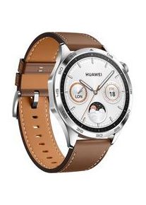 Huawei Watch GT4 46mm (Phoinix-B19L), Smartwatch silber, braunes Lederarmband Display: 3,63 cm (1,43 Zoll) Kommunikation: NFC Armbandlänge: 140 - 210 mm Touchscreen: mit Touchscreen