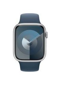 Apple Watch Series 9, Smartwatch silber/blau, Aluminium, 45 mm, Sportarmband Kommunikation: Bluetooth Armbandlänge: 160 - 210 mm Touchscreen: mit Touchscreen