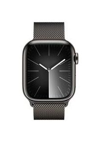 Apple Watch Series 9, Smartwatch graphit/graphit, Edelstahl, 45 mm, Milanaise Armbamd, Cellular Kommunikation: Bluetooth Touchscreen: mit Touchscreen