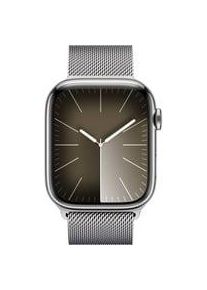 Apple Watch Series 9, Smartwatch silber/silber, Edelstahl, 45 mm, Milanaise Armbamd, Cellular Kommunikation: Bluetooth Touchscreen: mit Touchscreen
