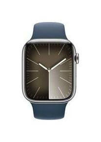 Apple Watch Series 9, Smartwatch silber/blau, Edelstahl, 45 mm, Sportarmband, Cellular Kommunikation: Bluetooth Armbandlänge: 140 - 190 mm Touchscreen: mit Touchscreen
