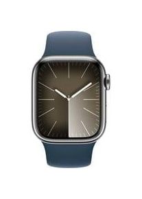Apple Watch Series 9, Smartwatch silber/dunkelblau, Edelstahl, 41 mm, Sportarmband, Cellular Kommunikation: Bluetooth Armbandlänge: 150 - 200 mm Touchscreen: mit Touchscreen