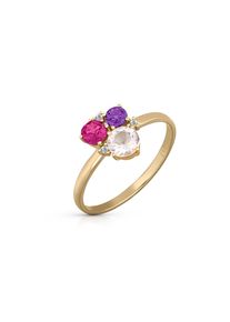 OROLINO Ring Gold 585 mit Rosaquartz Amethyst Rhodolith Brillant