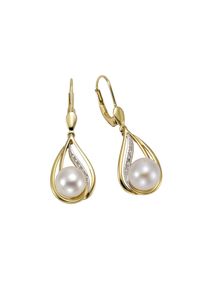 OROLINO Ohrringe 585 Gold 2x Perle 7,5-8mm +10x Brillant 0,04ct.