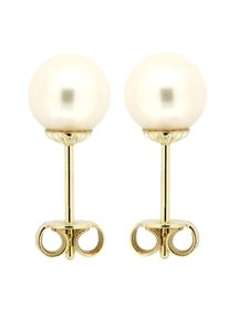 OROLINO Ohrringe Gold 585 mit weißen Perlen 6,5-7mm rund