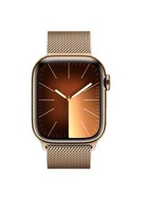 Apple Watch Series 9, Smartwatch gold/gold, Edelstahl, 41 mm, Milanaise Armband, Cellular Kommunikation: Bluetooth Touchscreen: mit Touchscreen