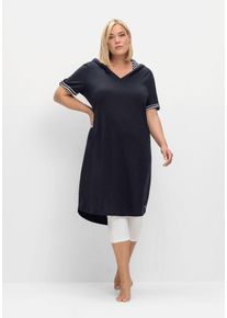 Große Größen Kapuzenkleid mit Kontrastdetails und längerem Rücken Gr. 40/42 blau gestreift von sheego für Damen
