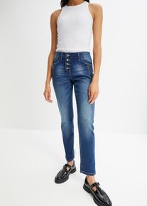 bonprix Boyfriend Jeans Mid Waist, blau, Gr.46, Boyfriend-Jeans mit Knopfleiste, 79% Baumwolle (organic)