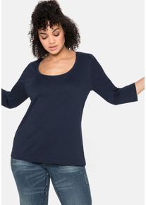 Große Größen Shirt mit 3/4-Arm und weitem Rundhalsausschnitt Gr. 56/58 blau von sheego für Damen