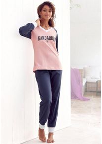 Kangaroos Pyjama (2 tlg) mit kontrastfarbenen Raglanärmeln, blau|rosa