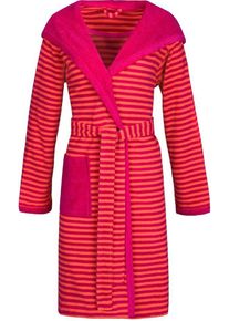 Esprit Damenbademantel Striped Hoody, Kurzform, Rundstrickware, Kapuze, Gürtel, mit Kapuze, gestreift, rot