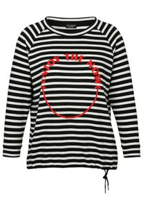Via Appia Due Große Größen Ringel-Sweatshirt mit Stickerei und Tunnelzugsaum Gr. 50 schwarz für Damen