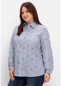 Große Größen Gestreifte Hemdbluse mit Stickereien Gr. 52 blau gestreift von sheego für Damen