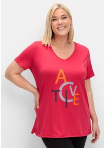 Große Größen Funktionsshirt mit V-Ausschnitt und Frontdruck Gr. 56/58 pink von sheego für Damen