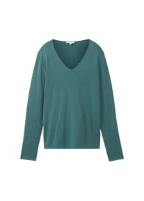 Tom Tailor Damen Pullover mit V-Ausschnitt, grün, Uni, Gr. XL