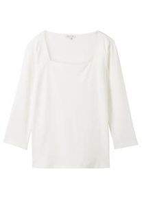 Tom Tailor Damen 3/4 Arm Shirt mit Karree-Ausschnitt, weiß, Uni, Gr. XXL