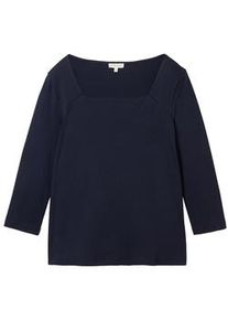 Tom Tailor Damen 3/4 Arm Shirt mit Karree-Ausschnitt, blau, Uni, Gr. XXL