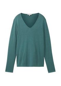 Tom Tailor Damen Pullover mit V-Ausschnitt, grün, Uni, Gr. XL