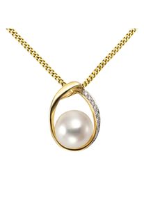 OROLINO Halskette Gold 585 mit weißer Perle 10,5-11mm und 9 Brillanten zus. 0,045ct.