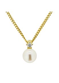 OROLINO Halskette Gold 585 mit weißer Perle 5,5-6mm und Brillant 0,03ct.