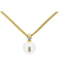 OROLINO Halskette 585 Gold mit Brillant 0,03ct. + Perle weiß 6,5-7mm
