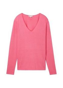 Tom Tailor Damen Pullover mit V-Ausschnitt, rosa, Uni, Gr. XL