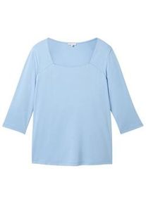 Tom Tailor Damen Plus - 3/4 Arm Shirt mit Karree-Ausschnitt, blau, Uni, Gr. 46