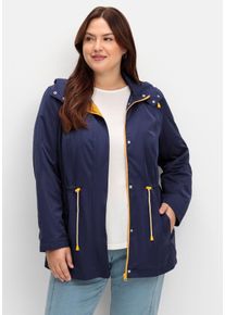 Große Größen Kapuzenjacke mit Kontrastfutter und Taillen-Tunnelzug Gr. 56 blau von sheego für Damen