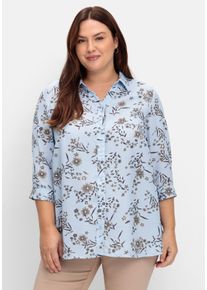 Große Größen Bluse in leichter A-Linie, mit floralem Print Gr. 40 blau geblümt von sheego für Damen