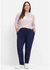 Große Größen Joggpants mit Rundum-Dehnbund und Bindeband Gr. 52 blau von sheego für Damen