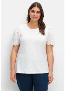 Große Größen Shirt mit Flügelärmeln und Lochstickerei Gr. 54 weiß von sheego für Damen