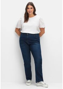 Große Größen Gerade Jeans mit elastischem High-Waist-Bund Gr. 44 blau von sheego für Damen