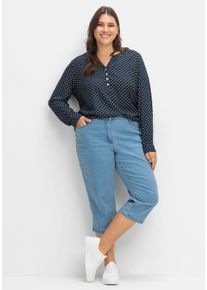 Große Größen Caprijeans mit Teilgummibund und Glitzersteinen Gr. 52 blau von sheego für Damen