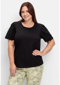 Große Größen Shirt mit Flügelärmeln und Lochstickerei Gr. 48 schwarz von sheego für Damen