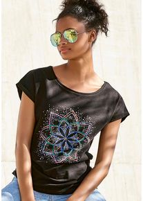 Buffalo T-Shirt 'mit modischem Frontdruck' schwarz Gr. 32/34 für Damen. Rundhals und Print. Bequem. Nachhaltig.