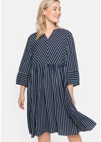 Große Größen Kleid mit Streifen, weit schwingender Rock Gr. 54 blau gestreift von sheego für Damen
