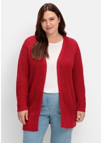 Große Größen Lange Strickjacke in Grobstrick-Optik, offene Form Gr. 54 rot von sheego für Damen