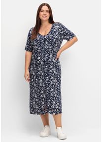 Große Größen Midikleid mit Blümchenmuster und Knopfleiste Gr. 48 blau von sheego für Damen