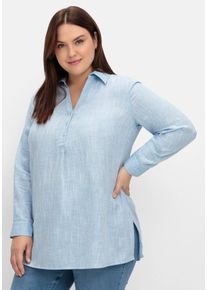 Große Größen Tunika mit Krempelärmeln, in Leinenoptik Gr. 52 blau von sheego für Damen