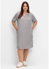 Große Größen Kleid mit Grafikprint und Tunika-Ausschnitt Gr. 52 blau von sheego für Damen